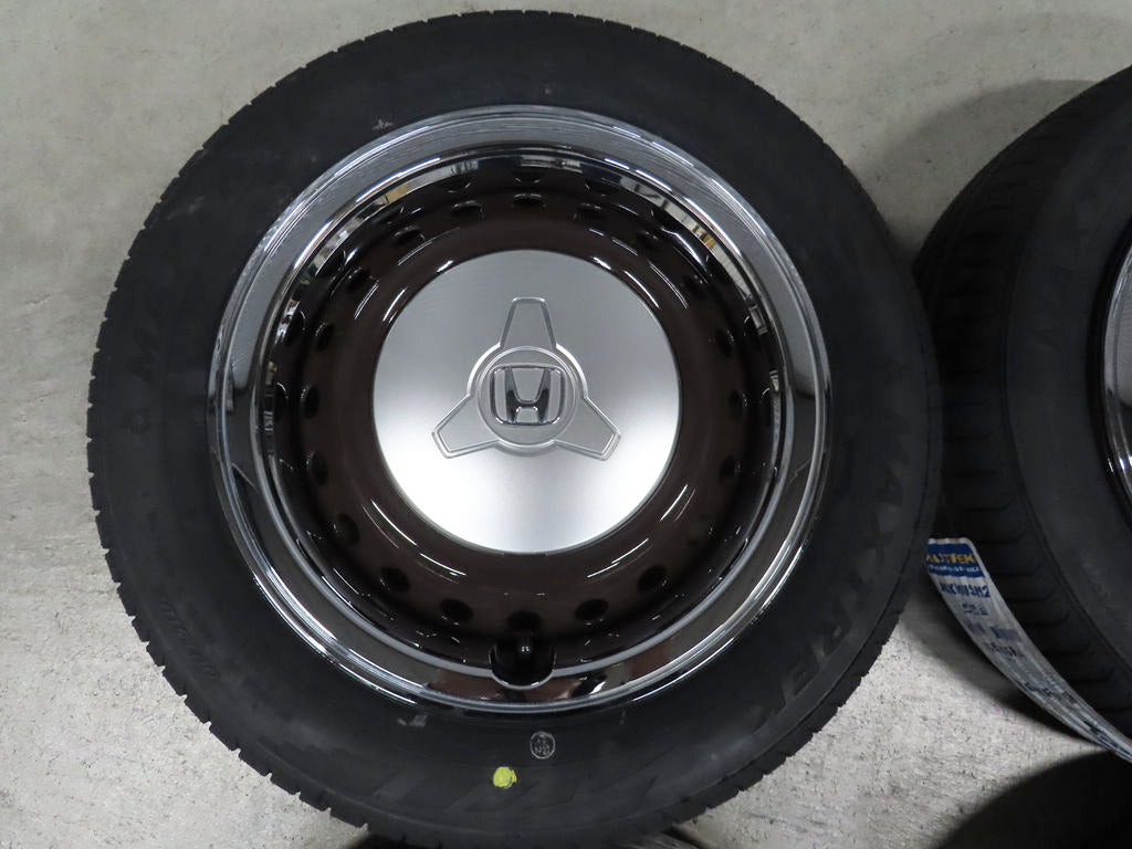 ☆4 ホンダ N-BOX ブラウン 純正 155/65R14 メッキトリムリング JF1 N-ONE 4.5J PCD100 4穴 スチール 超バリ溝 タイヤホイールセット