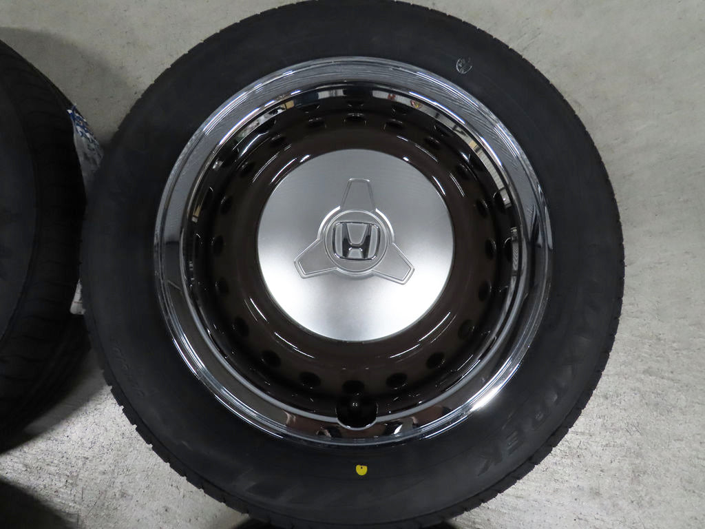 ☆4 ホンダ N-BOX ブラウン 純正 155/65R14 メッキトリムリング JF1 N-ONE 4.5J PCD100 4穴 スチール 超バリ溝 タイヤホイールセット