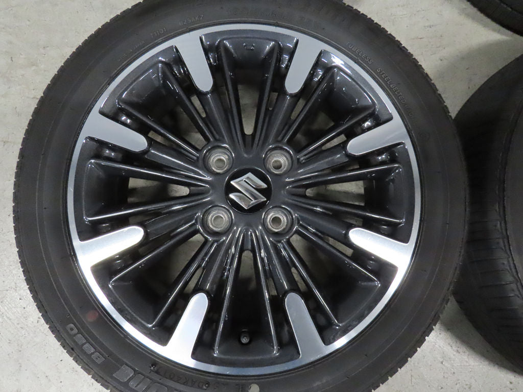☆4 ガリ傷無 スズキ スペーシア カスタム 165/55R15 ブリヂストン B250 4.5J +45 PCD100 4穴 15インチ MK53S タイヤホイールセット